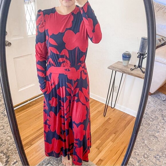 Boden Puff Sleeve Jersey Midi Dress Long Sleeve 6 - Picture 8 of 8